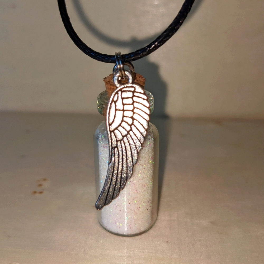 NEW Handmade Wing Glitter Bottle Necklace